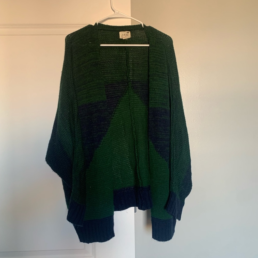 LA hearts green and blue cardigan, one size, good condition